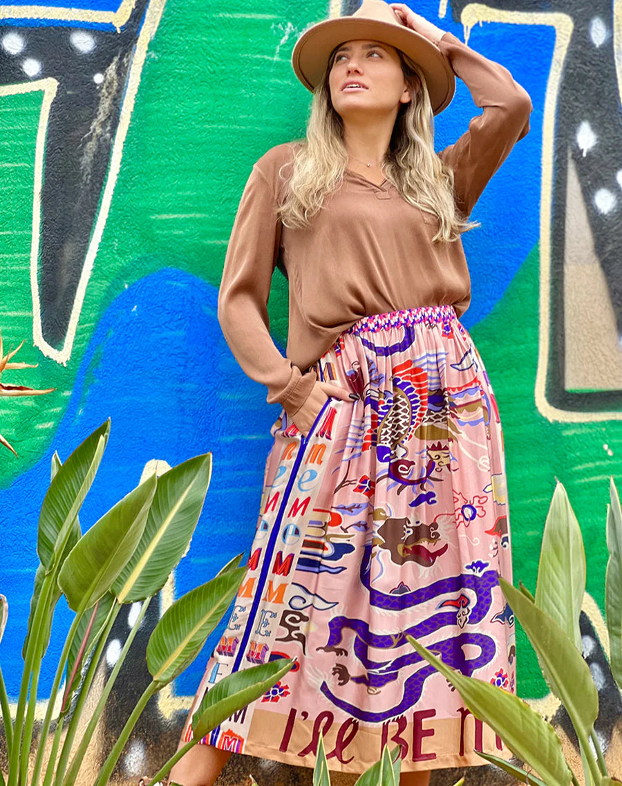 DRAGON JOY PRINTED MIDI SKIRT