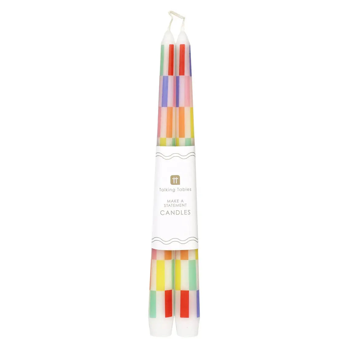 MULTI COLOR CHECK TAPER STATEMENT CANDLE SET OF 2