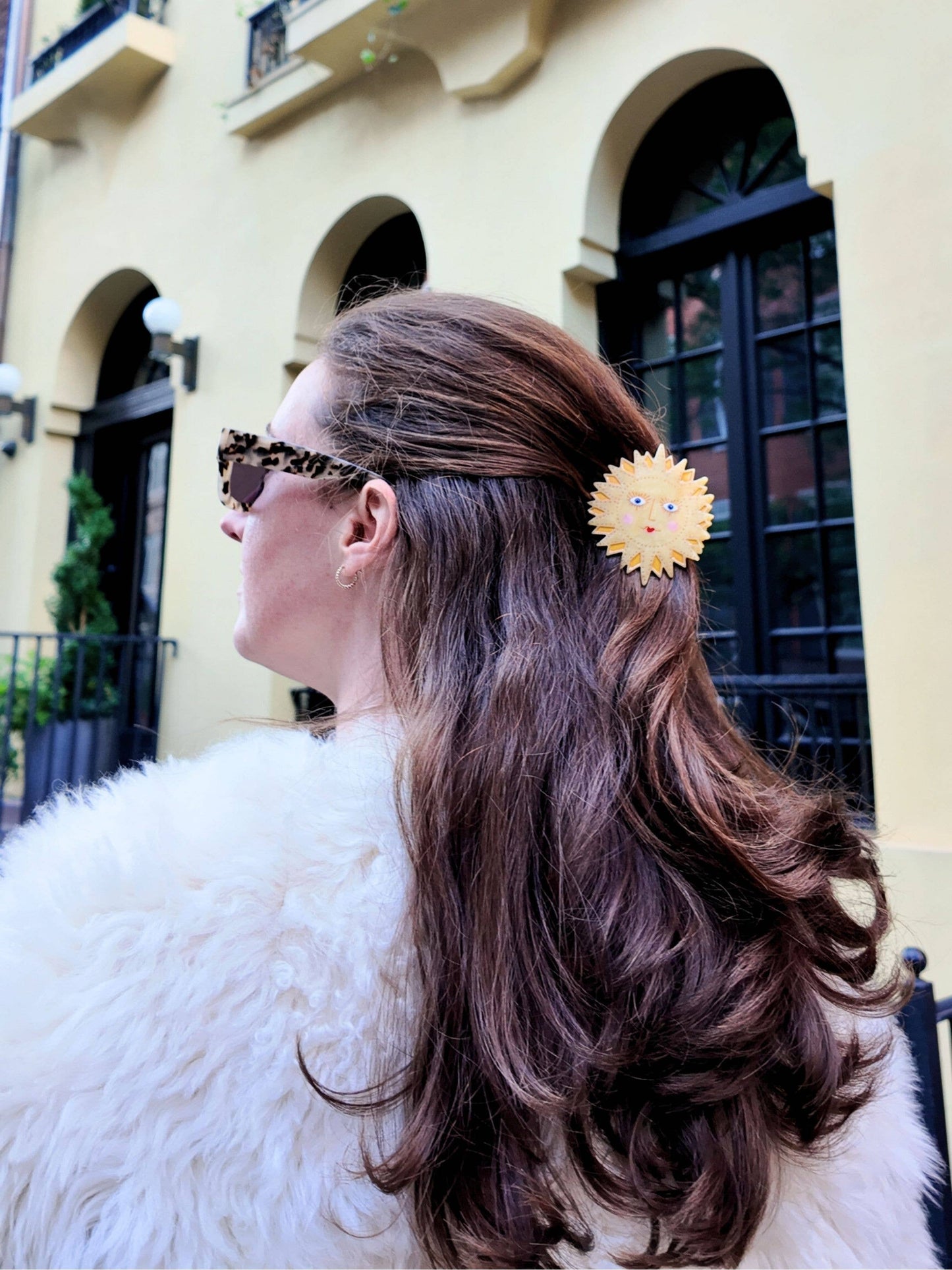 Hand-painted Celestial Sun Claw Hair Clip