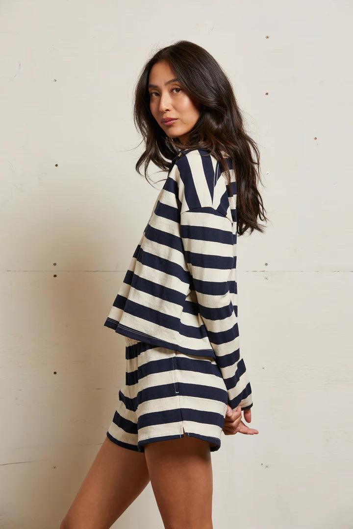 ALISON STRIPE JERSEY COLLARD SHIRT