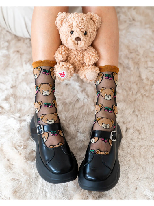 TEDDY BEAR RUFFLE BACK SHEER SOCK