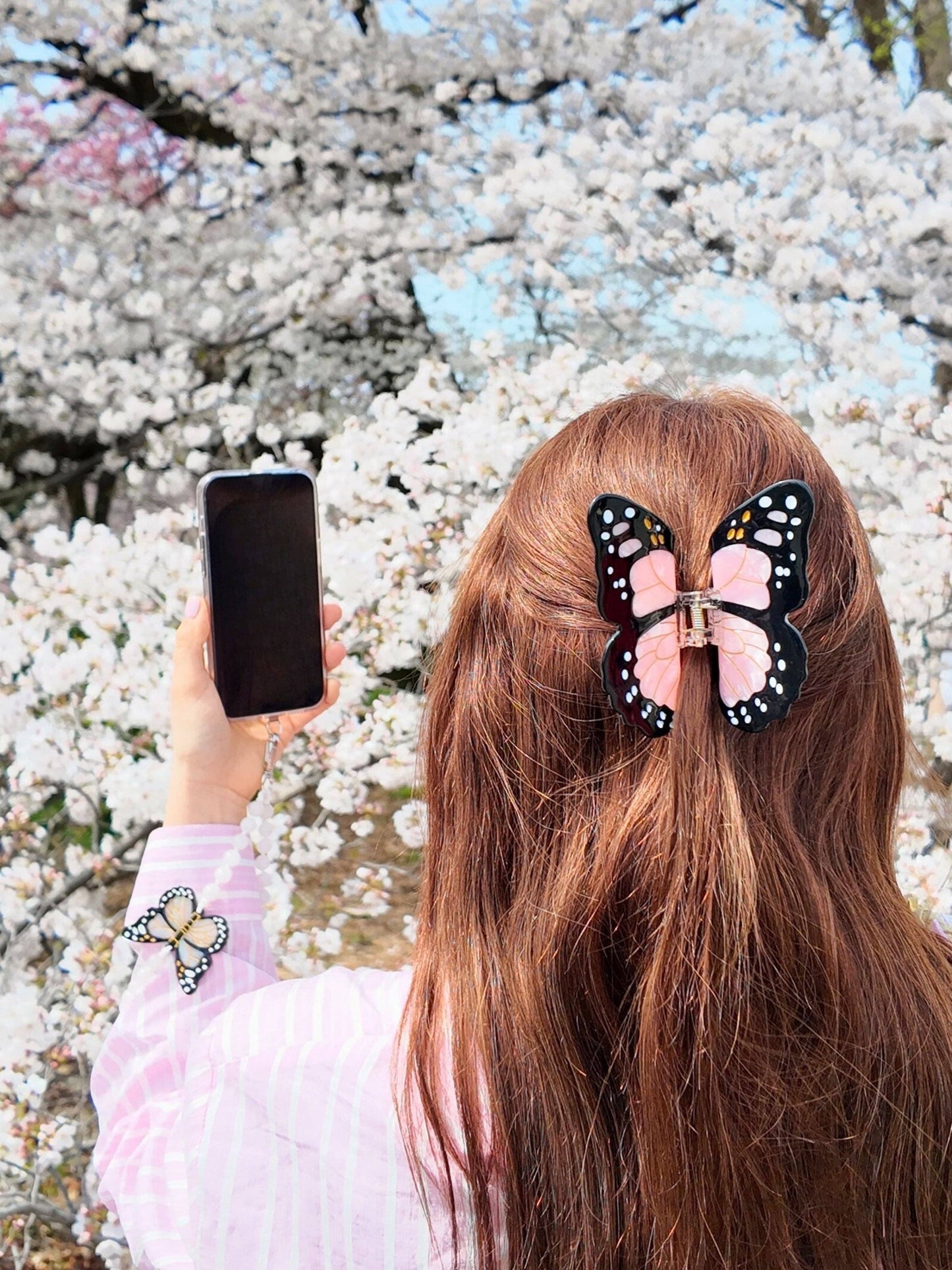 PINK BUTTERFLY HAND PAINTED CLAW CLIP