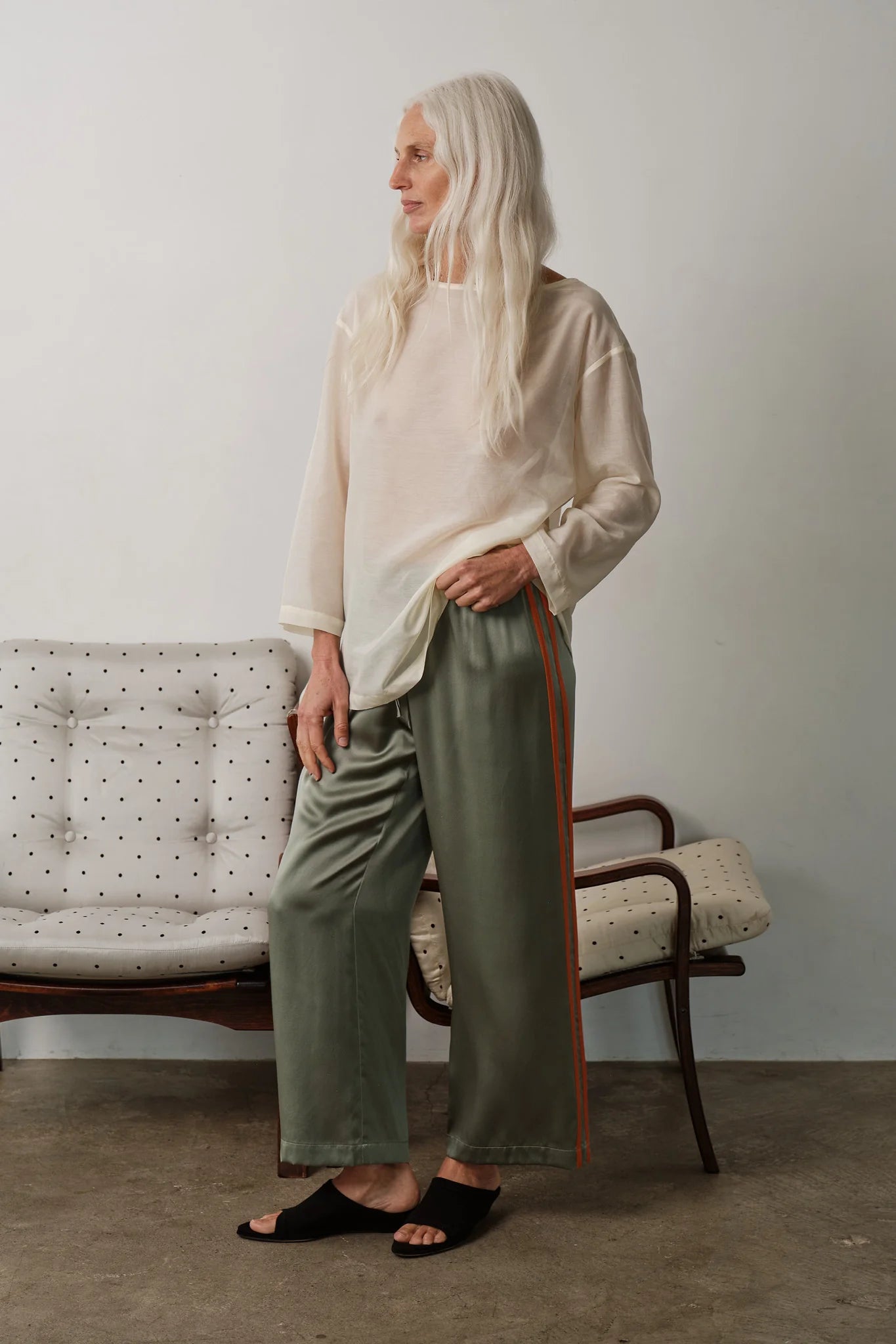 DILL/APRICOT SILK STRIPE CROP PANT