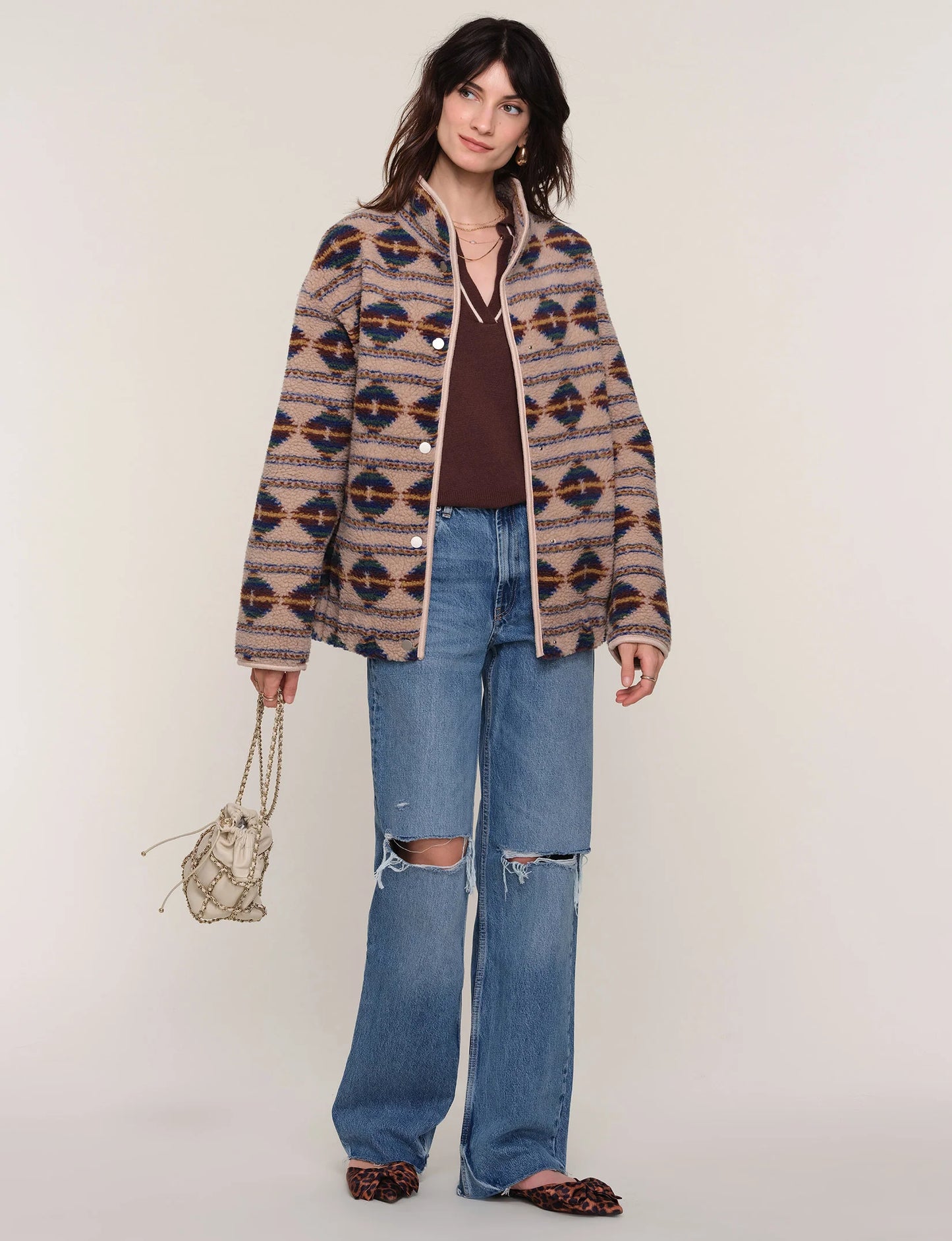 MARIA MULTI PRINTED SHEARLING JACKET