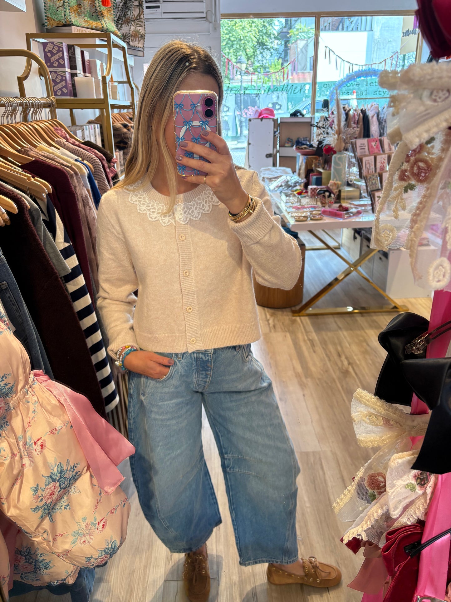 BOW LACE PETER PAN COLLAR CARDI
