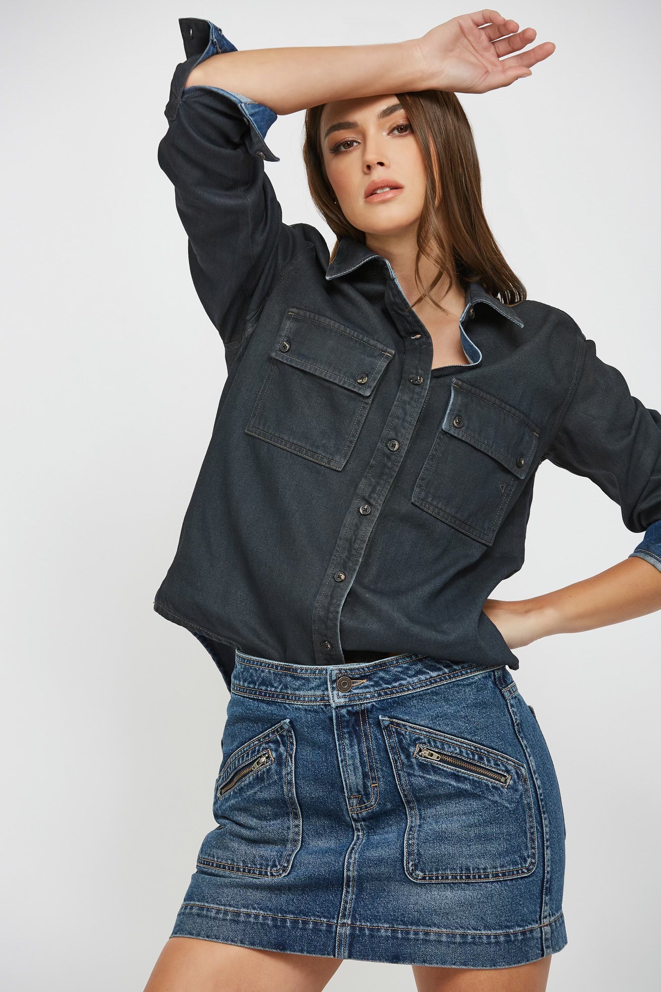 DENIM MINI SKIRT WITH ZIPPER POCKETS