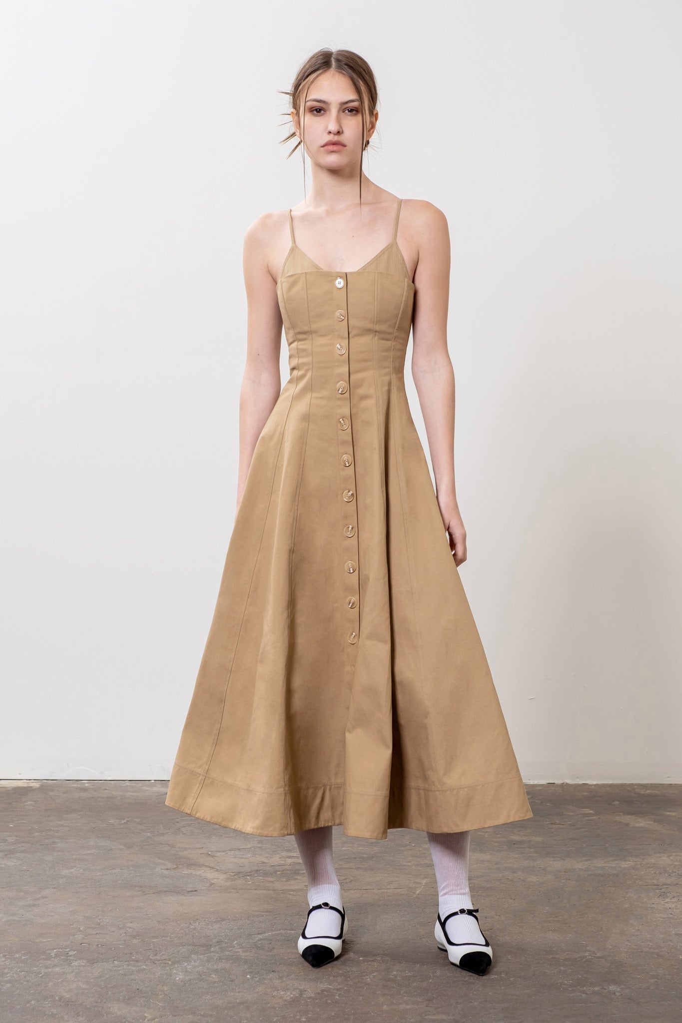 LAYERED BONED A LINE MIDI DRESS