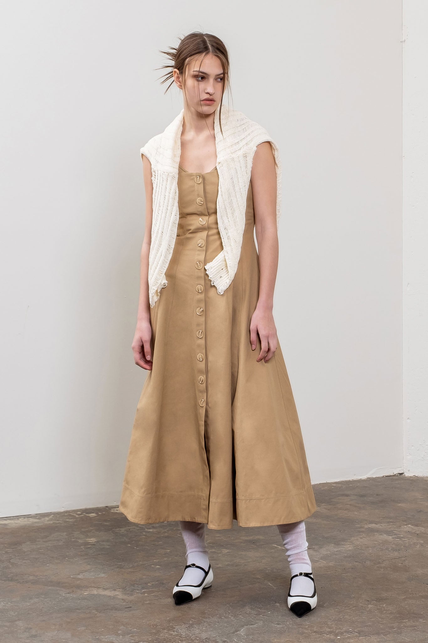 LAYERED BONED A LINE MIDI DRESS