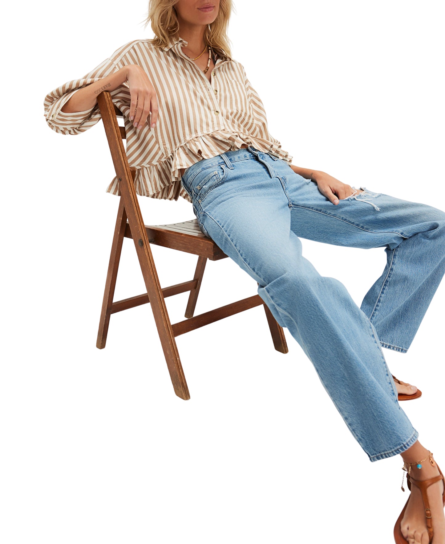 BAILEY STRIPE RUFFLE HEM SHIRT