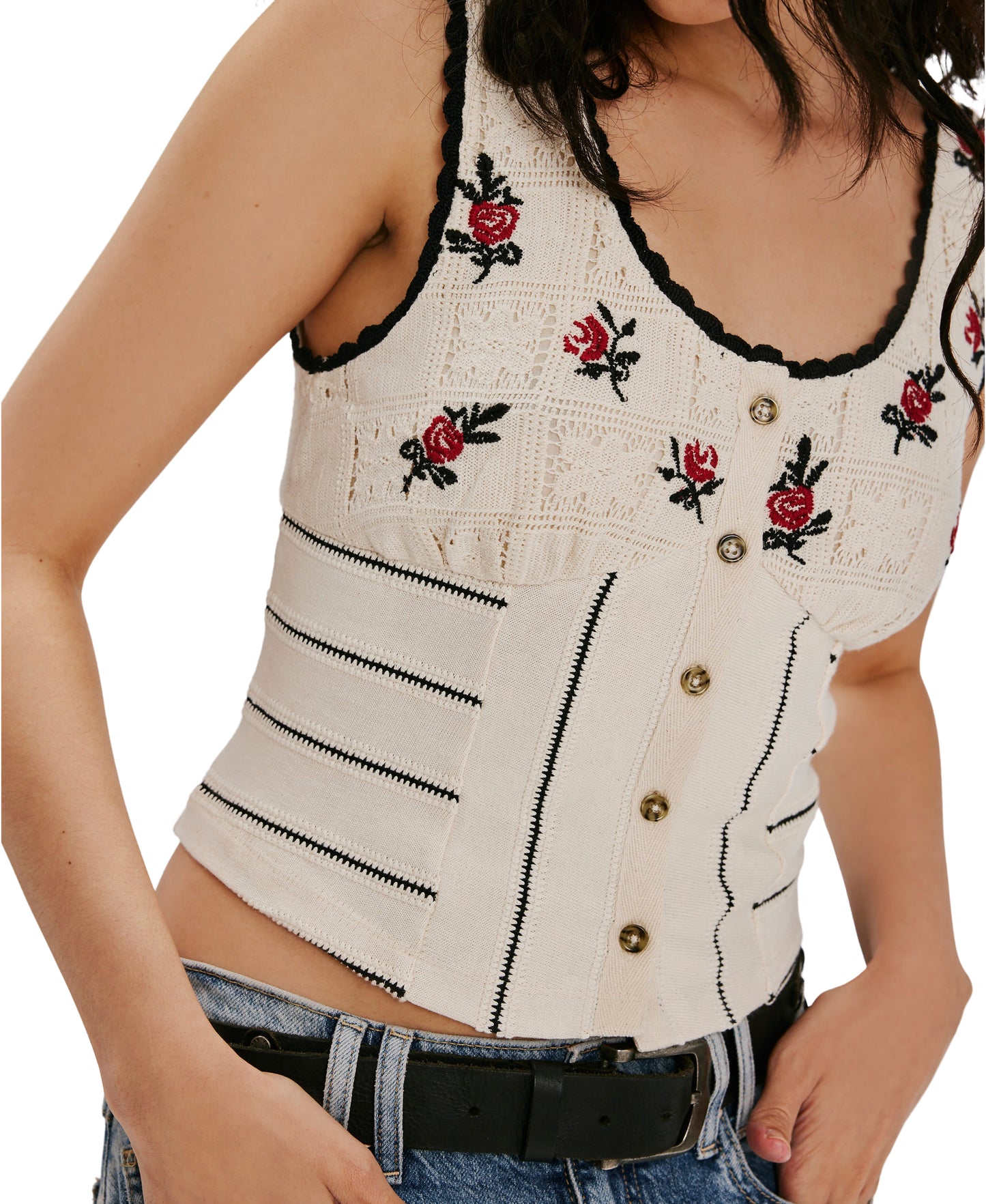 ROSE BUD EMBROIDERED TANK TOP