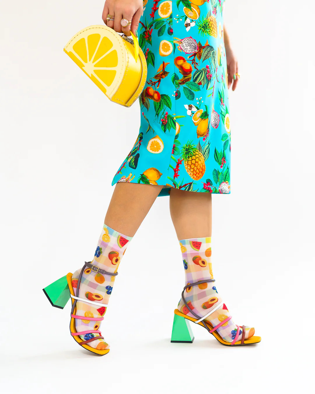GINGHAM FRUITS ANKLE SOCKS