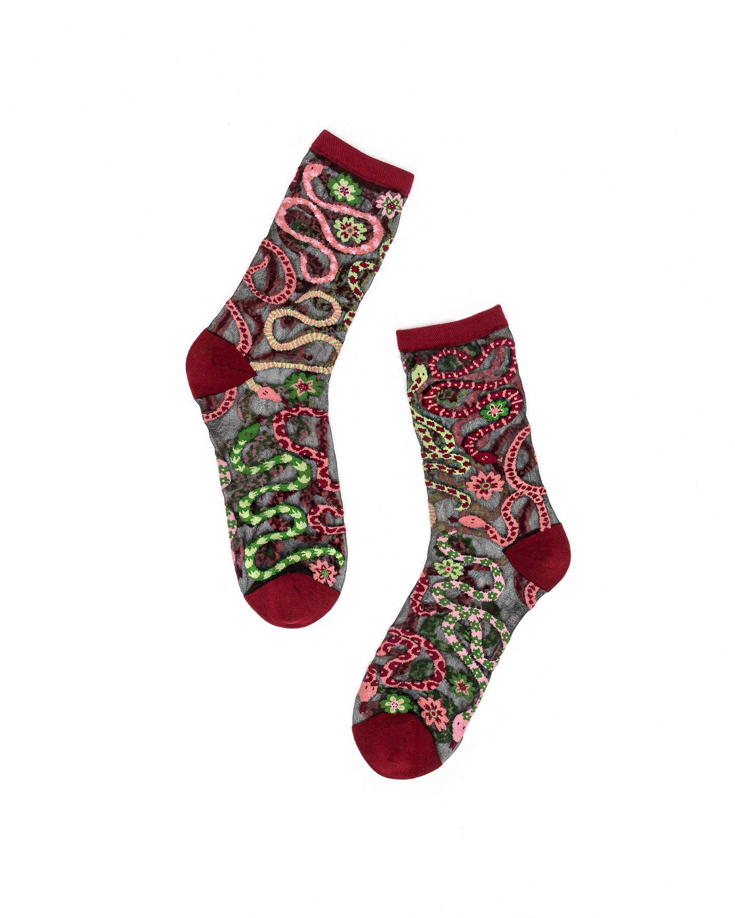 SERPENTINE FLORAL SHEER CREW SOCK