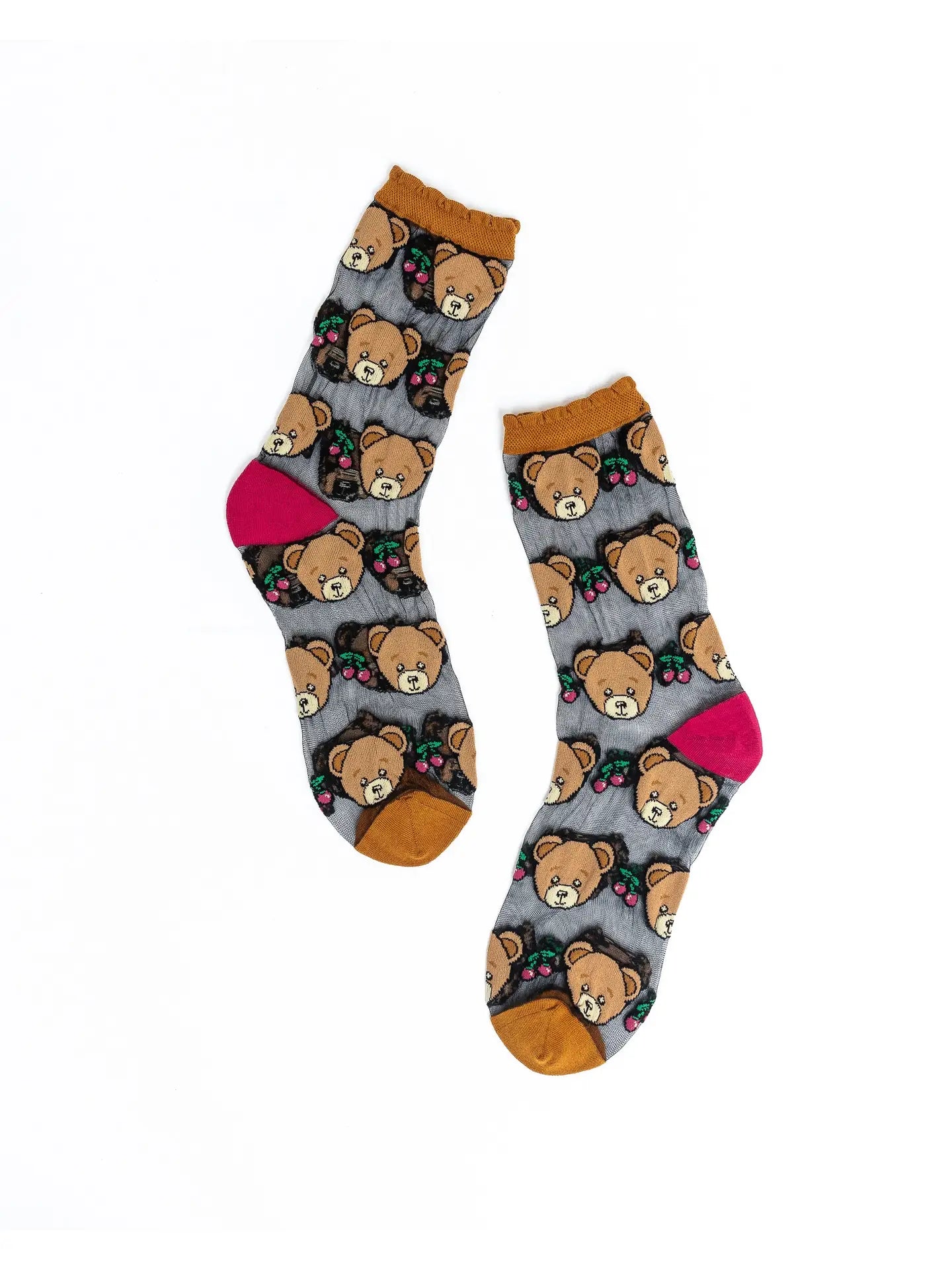 TEDDY BEAR RUFFLE BACK SHEER SOCK