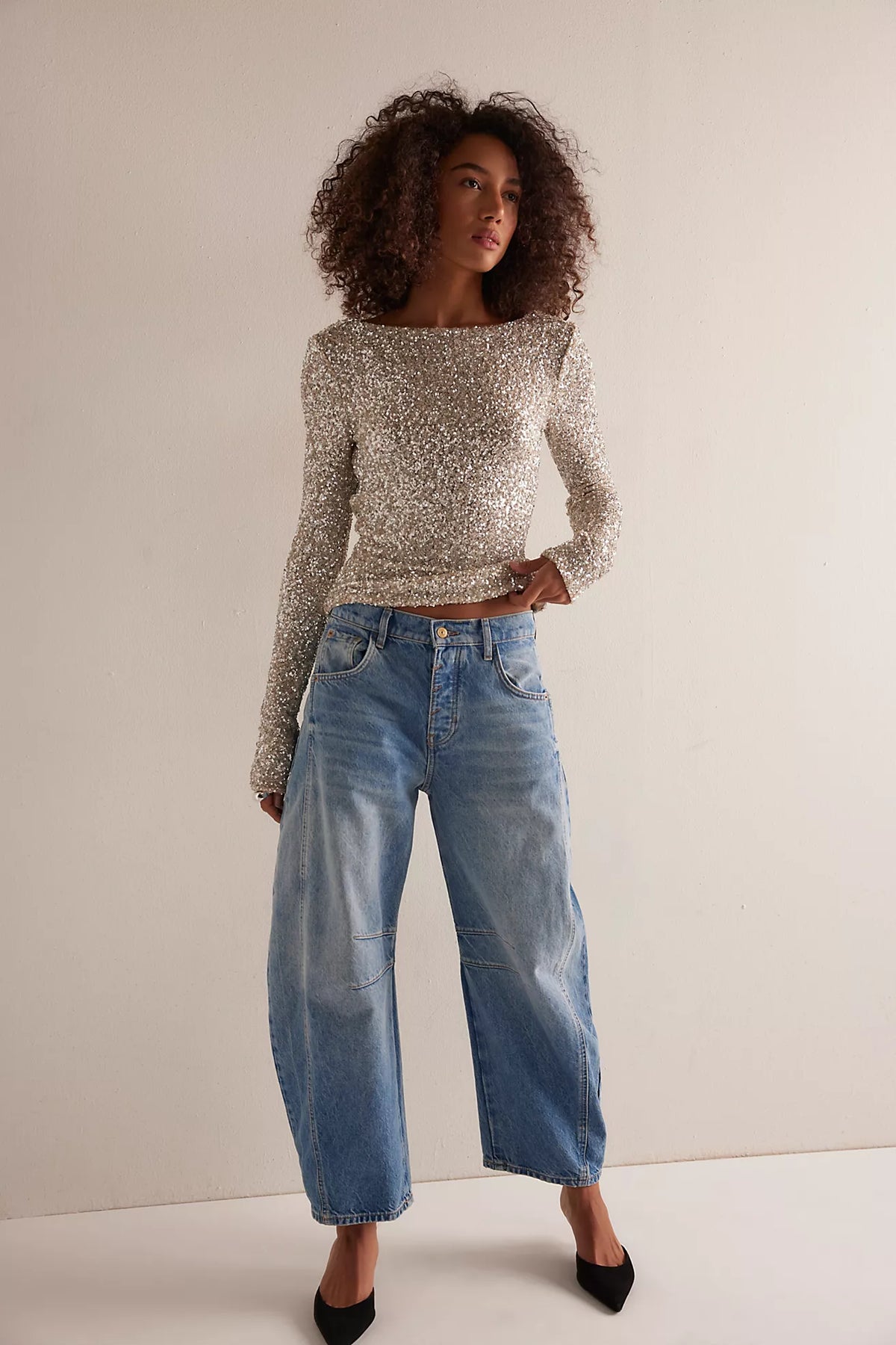 LEADING THE WAY COWL BACK SEQUIN TOP