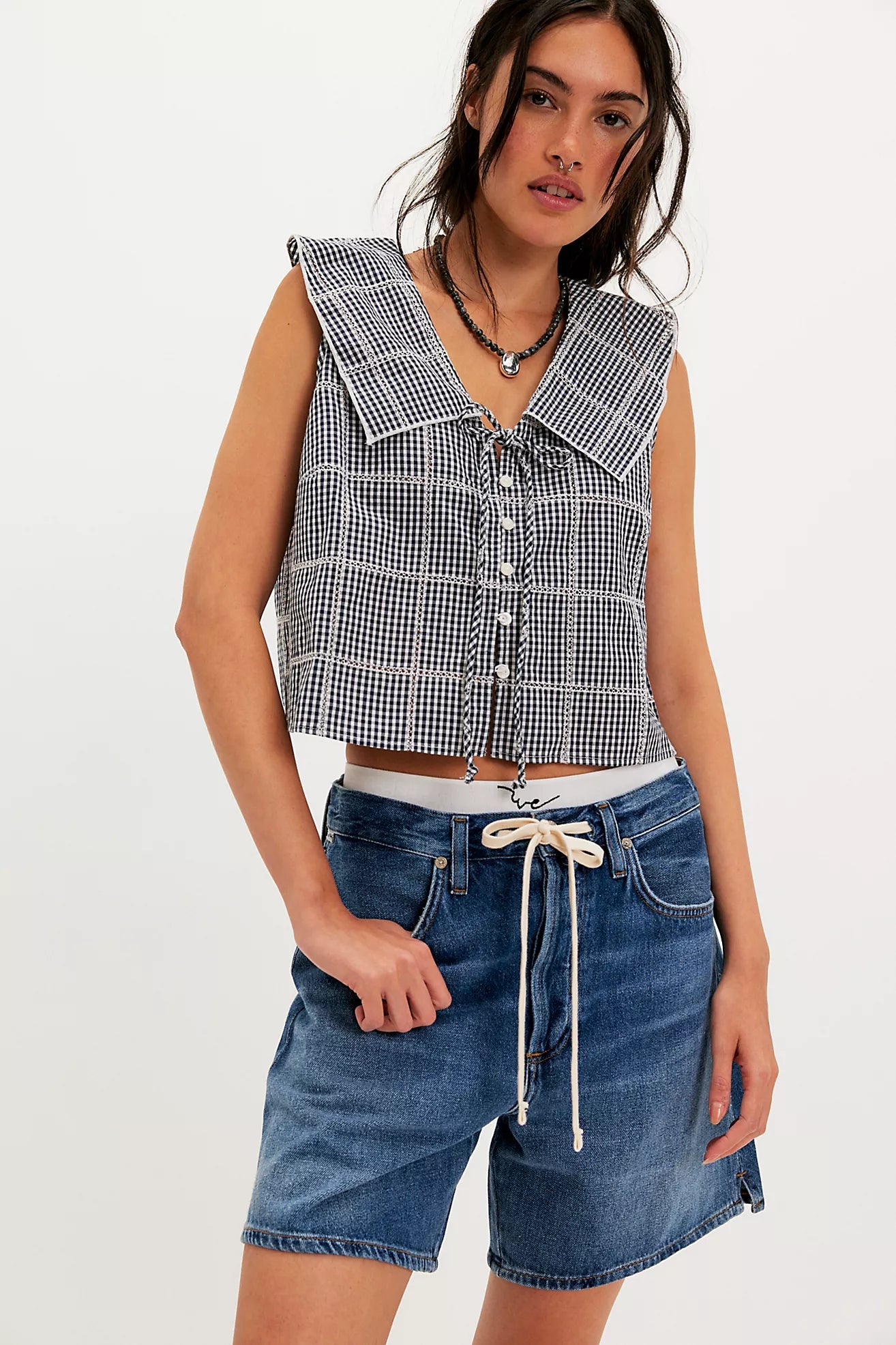 WAITING FOR ME GINGHAM PETER PAN TOP