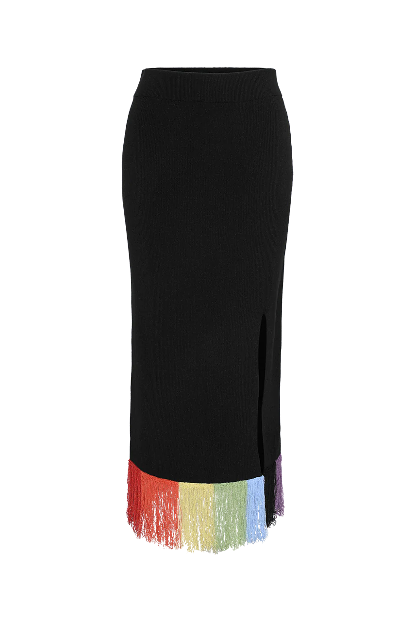 FAYE RAINBOW FRINGE MIDI SKIRT