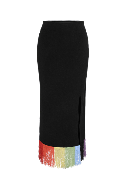 FAYE RAINBOW FRINGE MIDI SKIRT