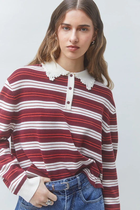 PREGO STRIPE PETER PAN COLLAR SWEATER