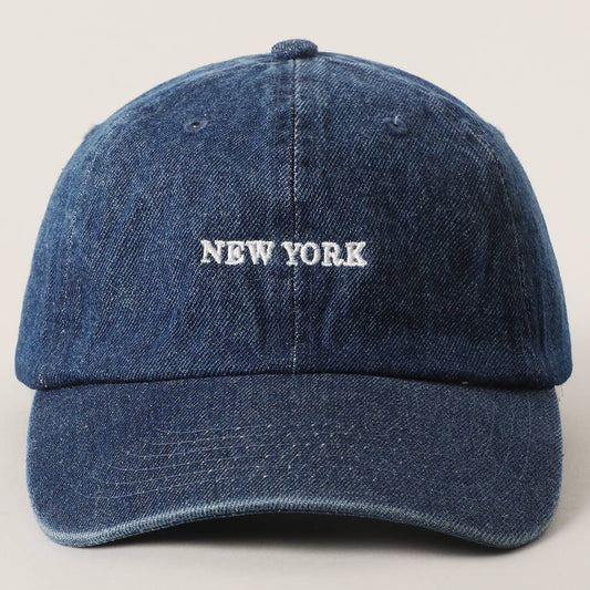 NEW YORK DENIM EMBROIDERED BASEBALL HAT