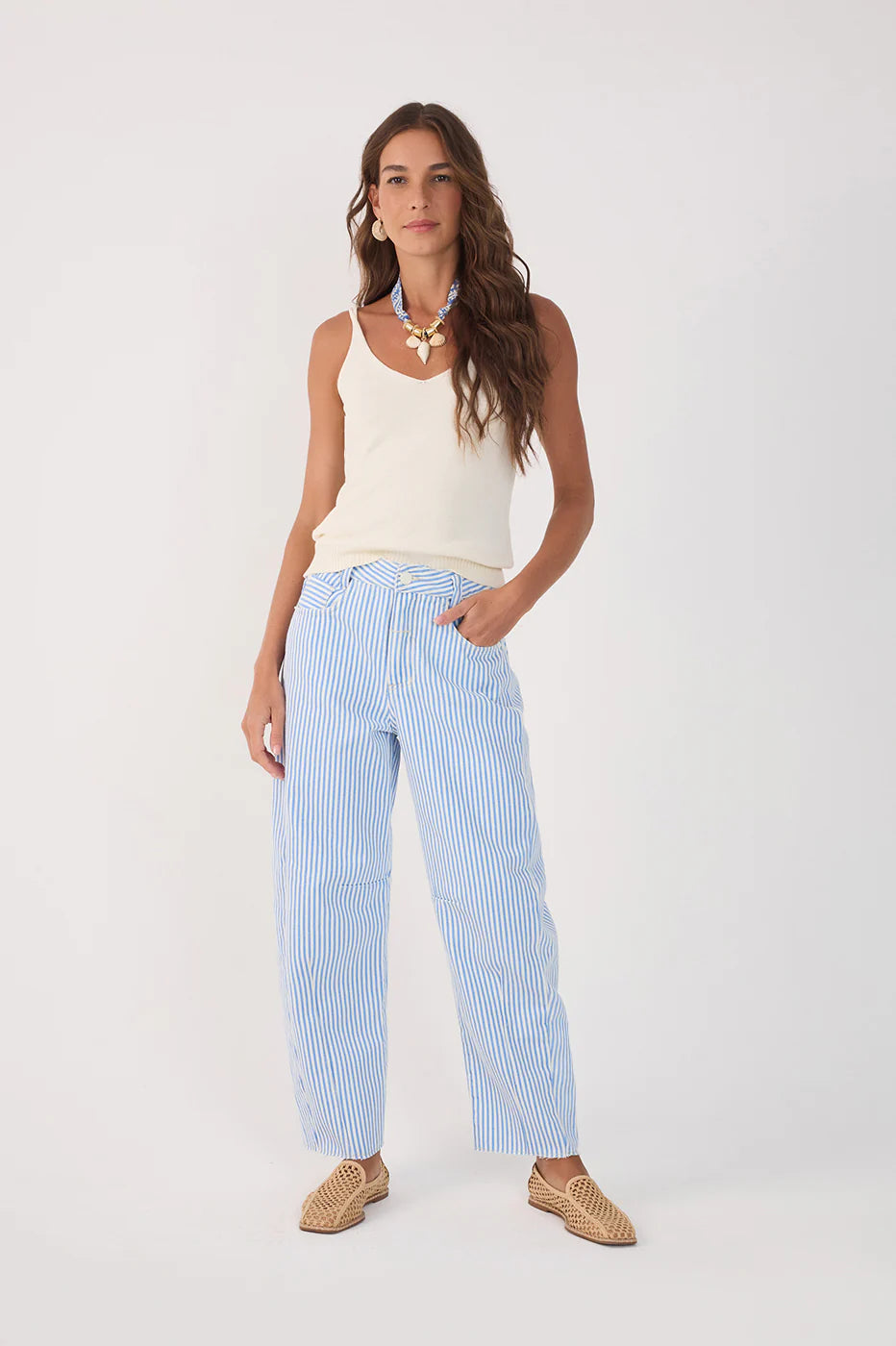 STRIPED TWILL BARREL PANT