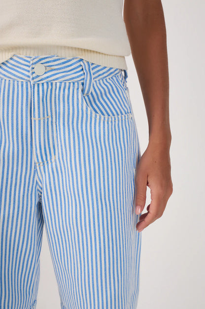 STRIPED TWILL BARREL PANT