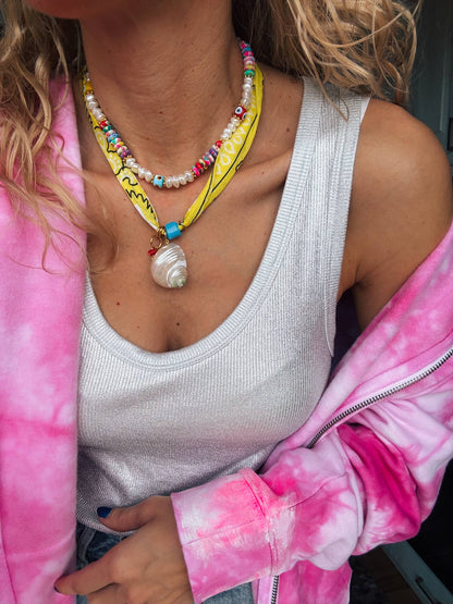 PEARL AND BEADED EVIL EYE NECKLACE