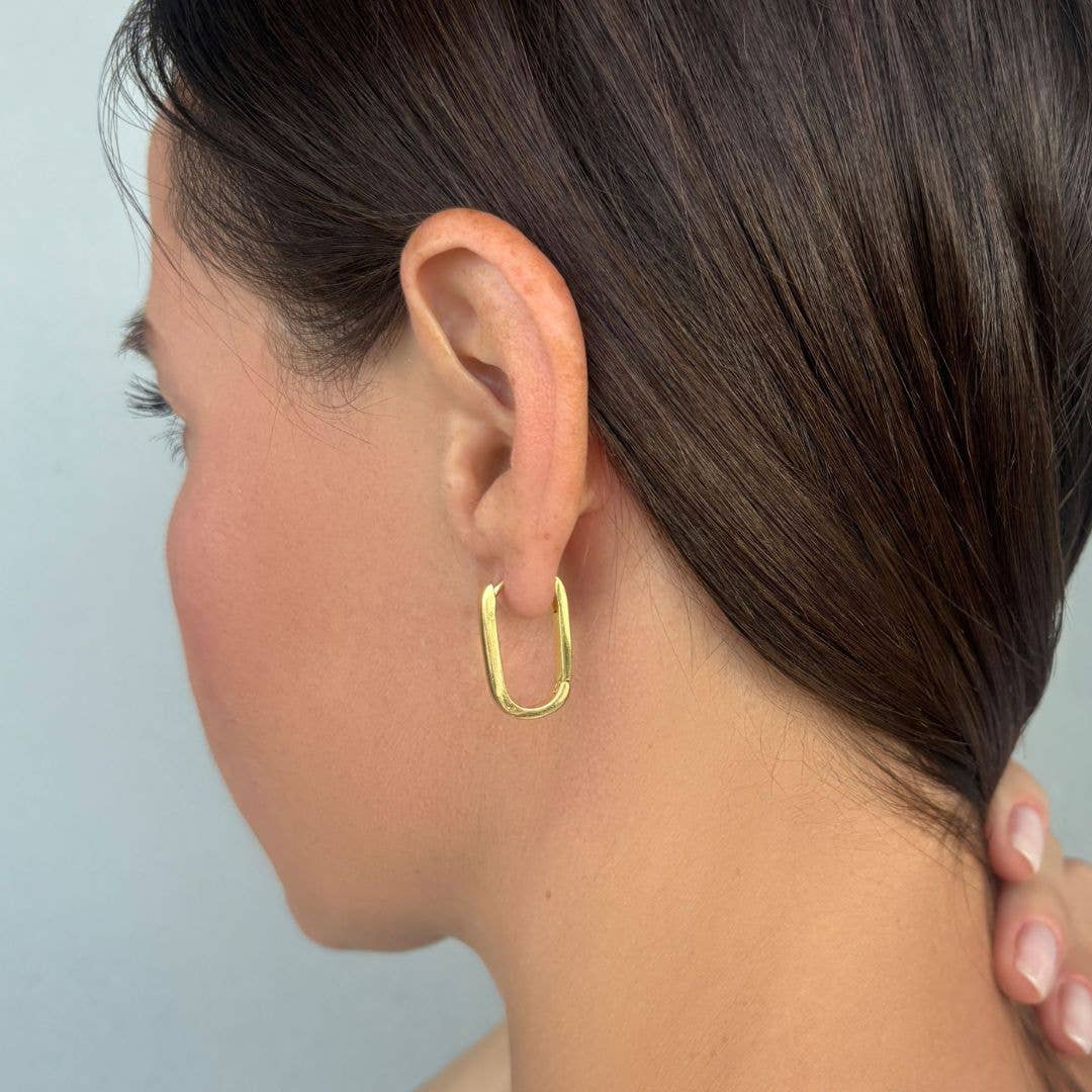 Rectangle Hoop Earrings 14k Gold Plated