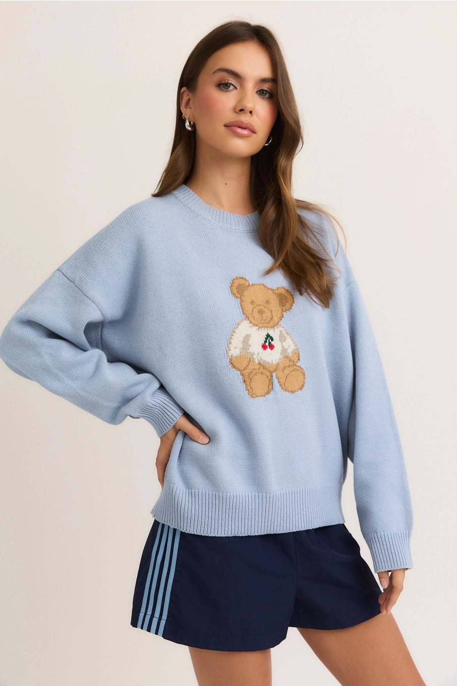 TEDDY BEAR CHERRY CREW SWEATER