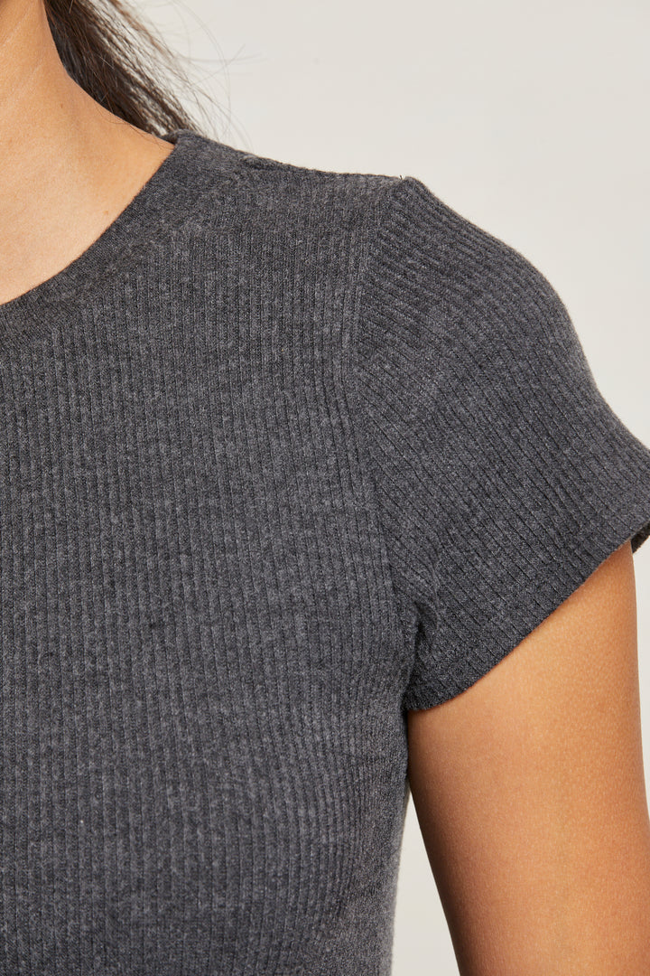 GABBI SWEATER RIB SS U NECK