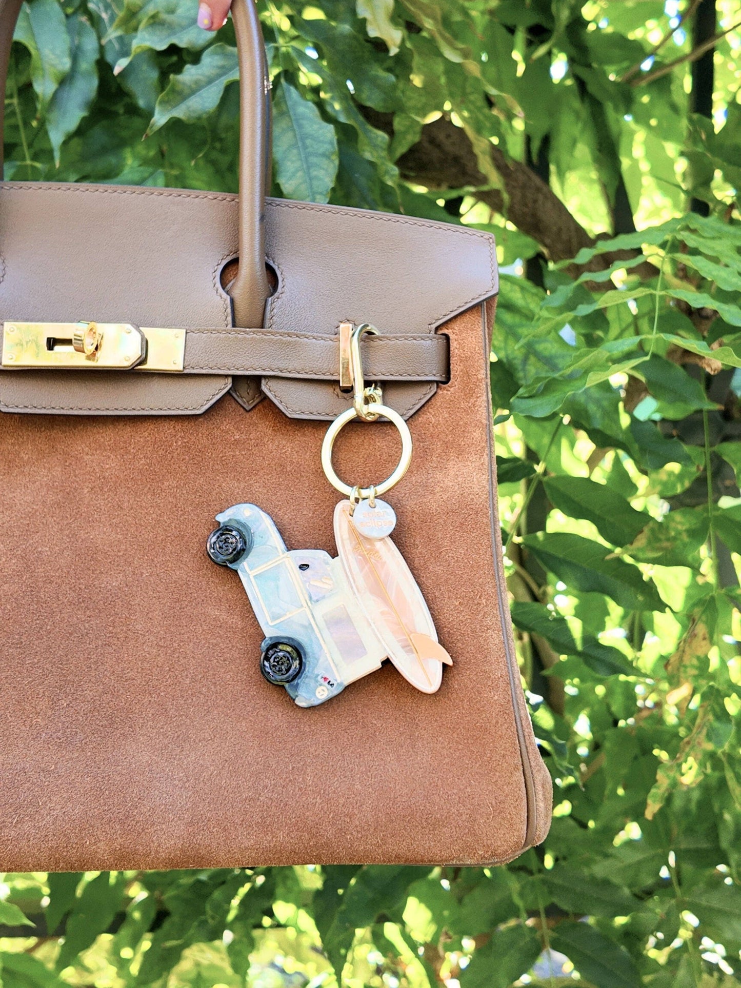 Hand-Painted Vintage Surf Car Bag Charm | Eco-Friendly