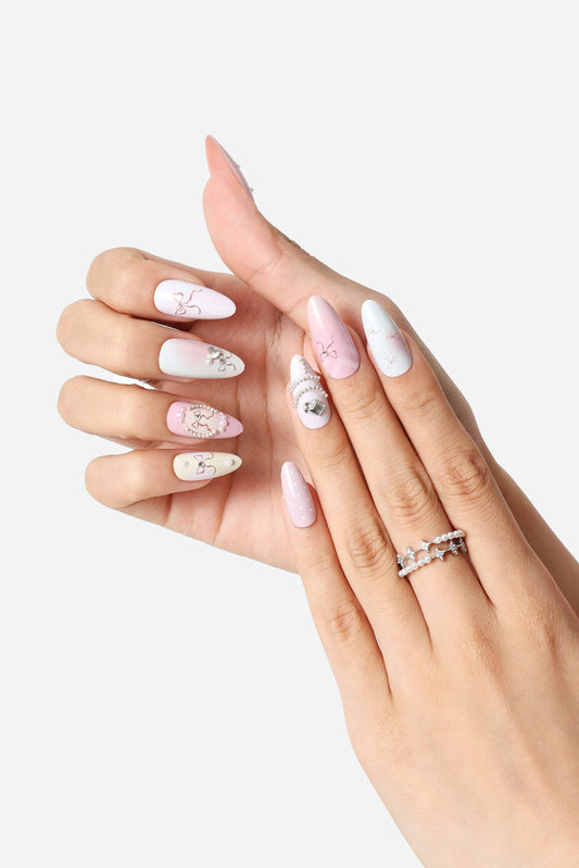PAINTED BOWS ALMOND PRESS-ON NAILS