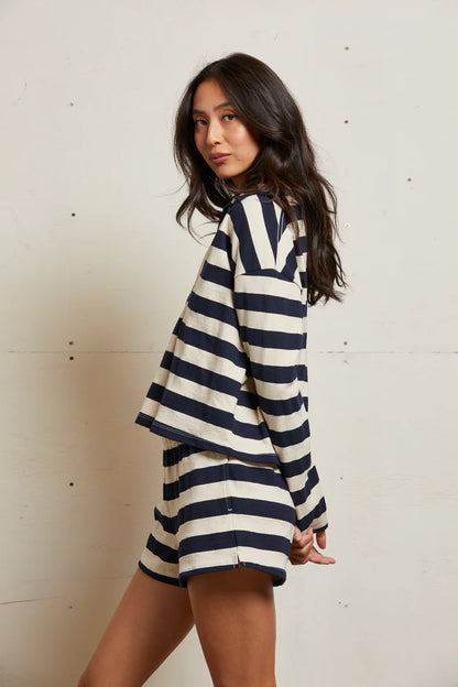 ALISON STRIPE JERSEY COLLARD SHIRT