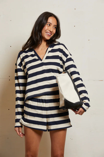 ALISON STRIPE JERSEY COLLARD SHIRT