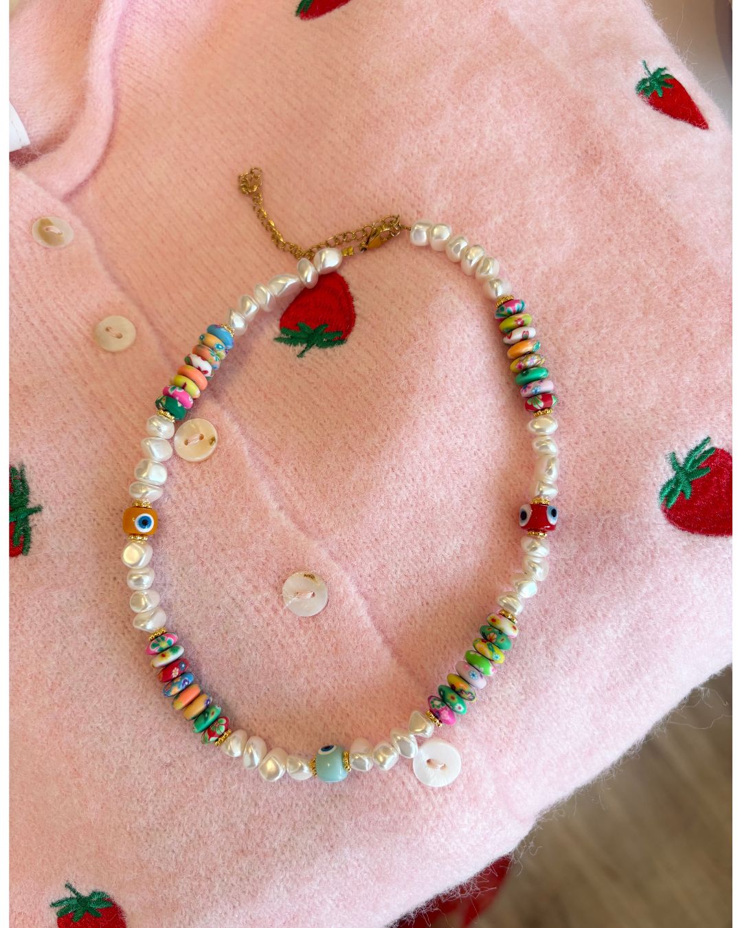 PEARL AND BEADED EVIL EYE NECKLACE