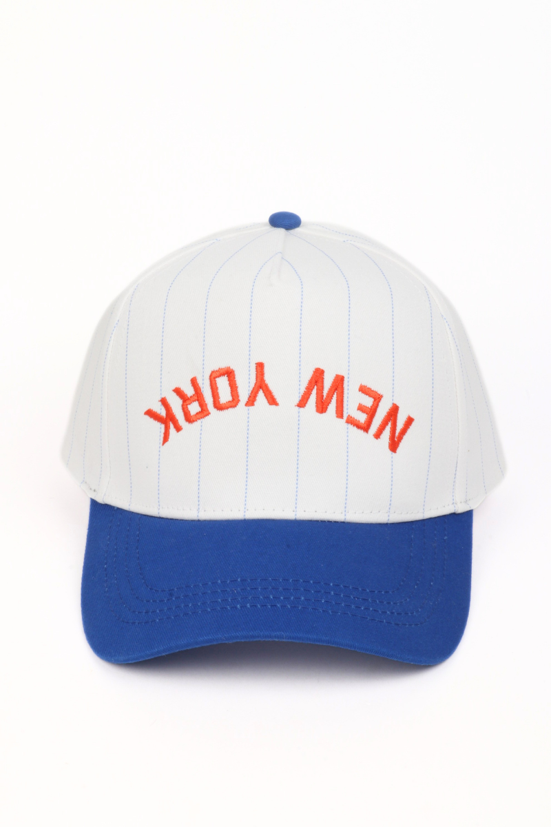 NEW YORK UPSIDE DOWN EMBROIDERED PINSTRIPE CAP