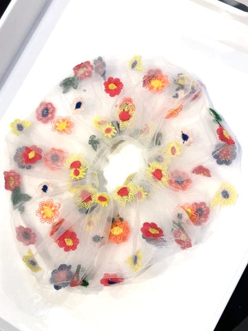 Midsummer Embroidered Flowers Scrunchie