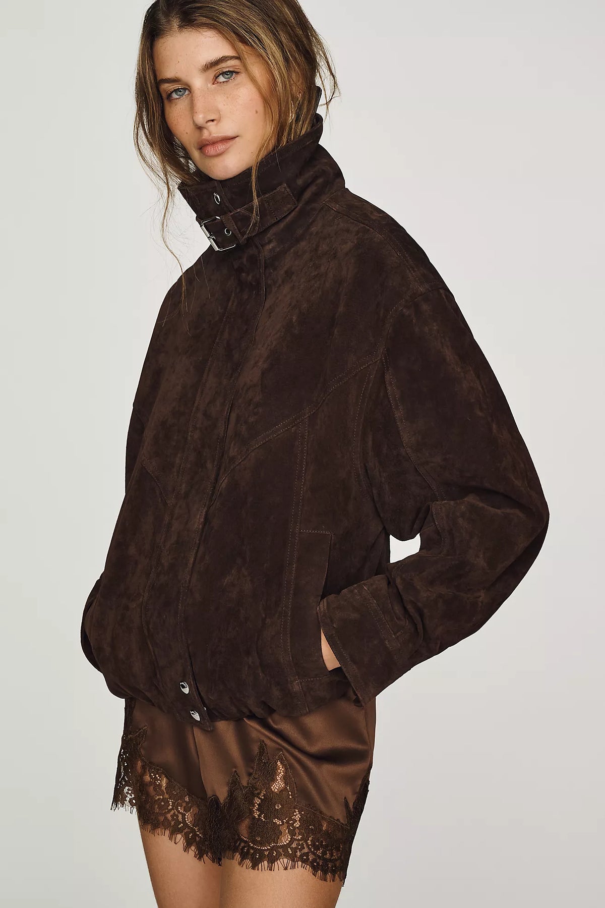 SUEDE FUNNEL NECK JACKET