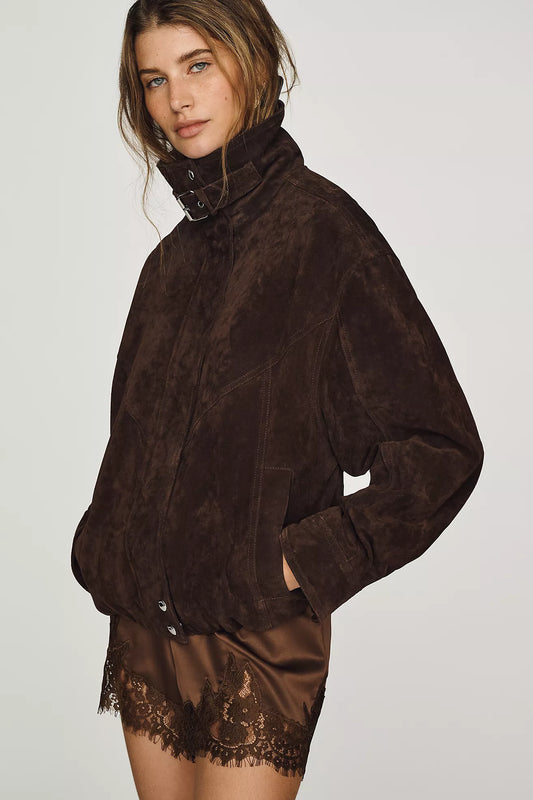 SUEDE FUNNEL NECK JACKET