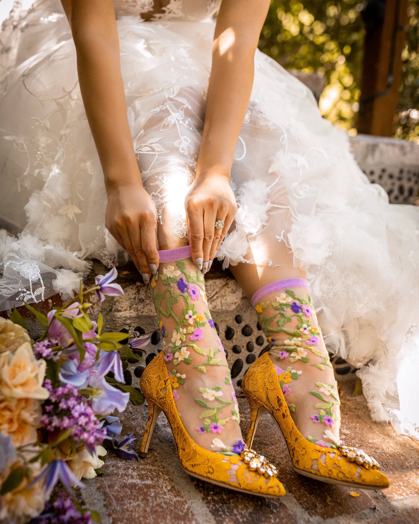 Heart Floral Sheer Crew Sock