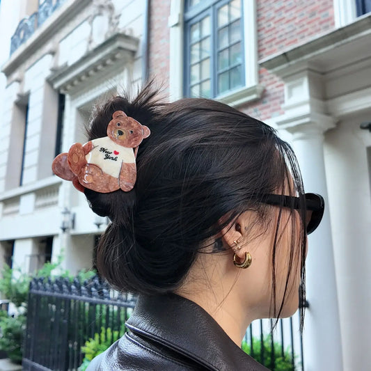 Hand-Painted NY Teddy Bear Hair Claw Clip
