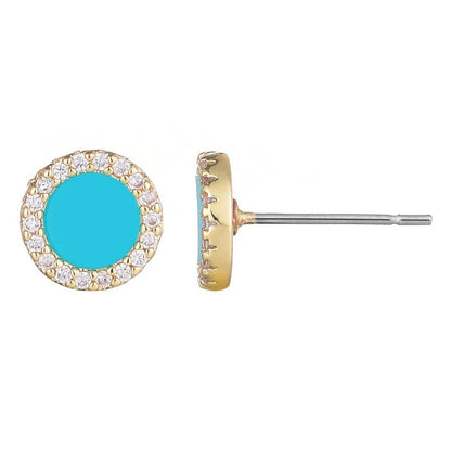 Turquoise Circle CZ Halo Stud Earrings