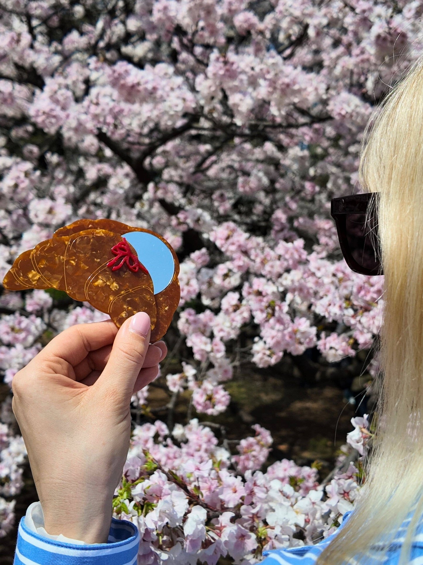 Hand-painted Bow Croissant Compact Mirror | Eco-Friendly