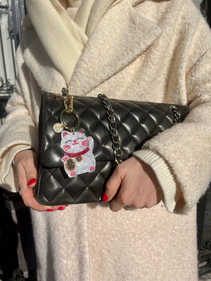 Hand-painted Lucky Cat Bag Charm & Keychain
