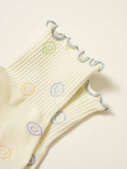 SMILEY FACE RUFFLE GRIP/PILATES SOCKS