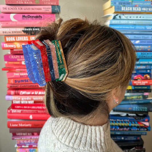 BOOK STACK HAND PAINTED HAIR CLIP