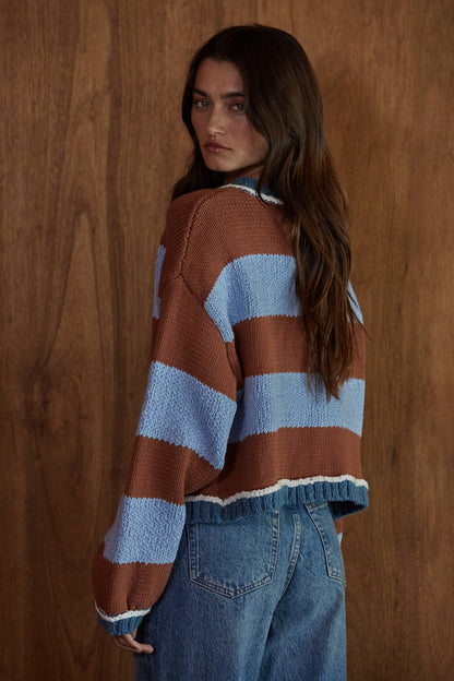 STRIPED GOLD BUTTON CARDIGAN