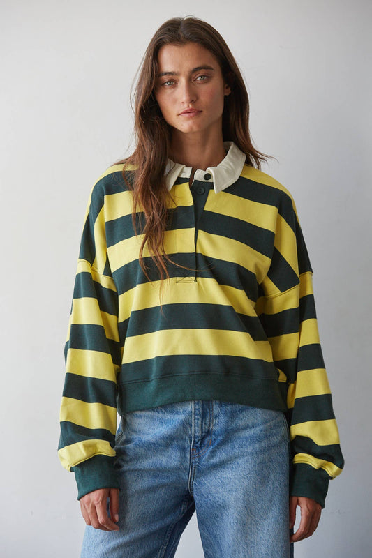 COOL GIRL RUGBY STRIPE COLLAR SWEATSHIRT