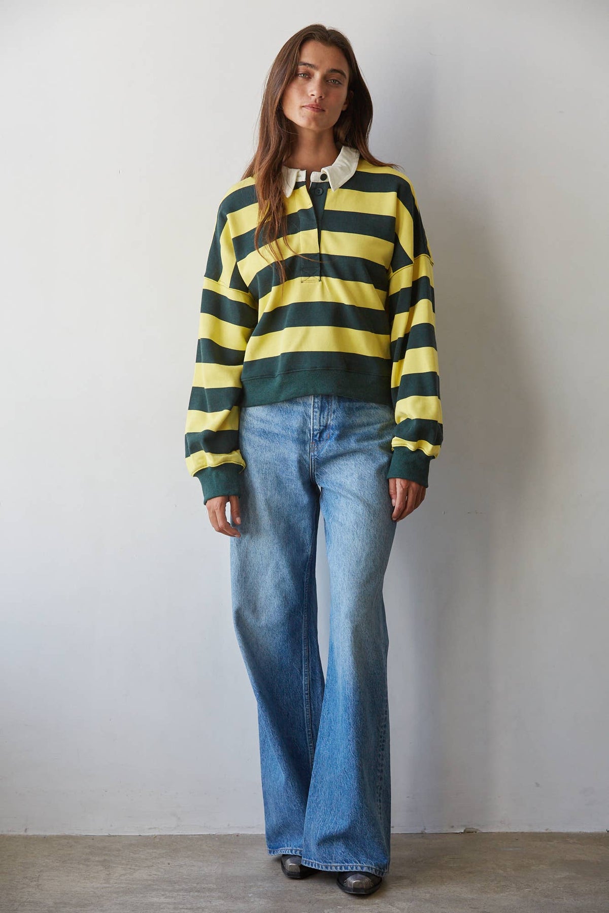 COOL GIRL RUGBY STRIPE COLLAR SWEATSHIRT