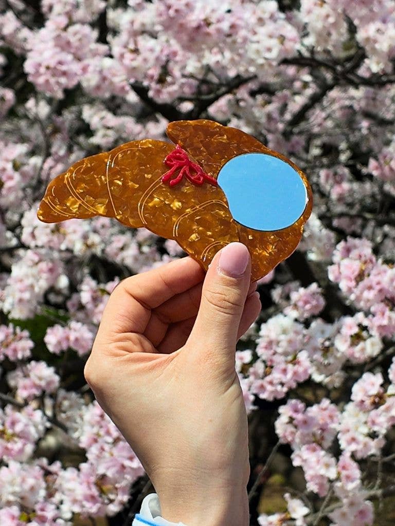 Hand-painted Bow Croissant Compact Mirror | Eco-Friendly