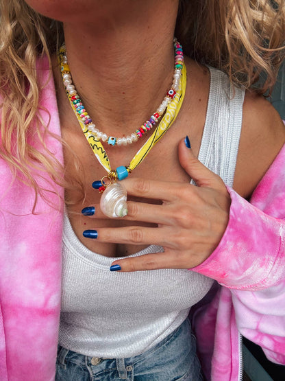 PEARL AND BEADED EVIL EYE NECKLACE